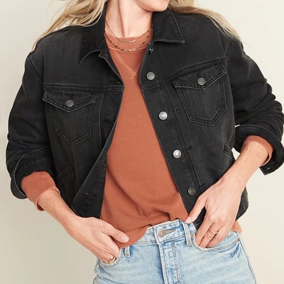 Cropped Black Jean Jacket - Picture 1 of 6